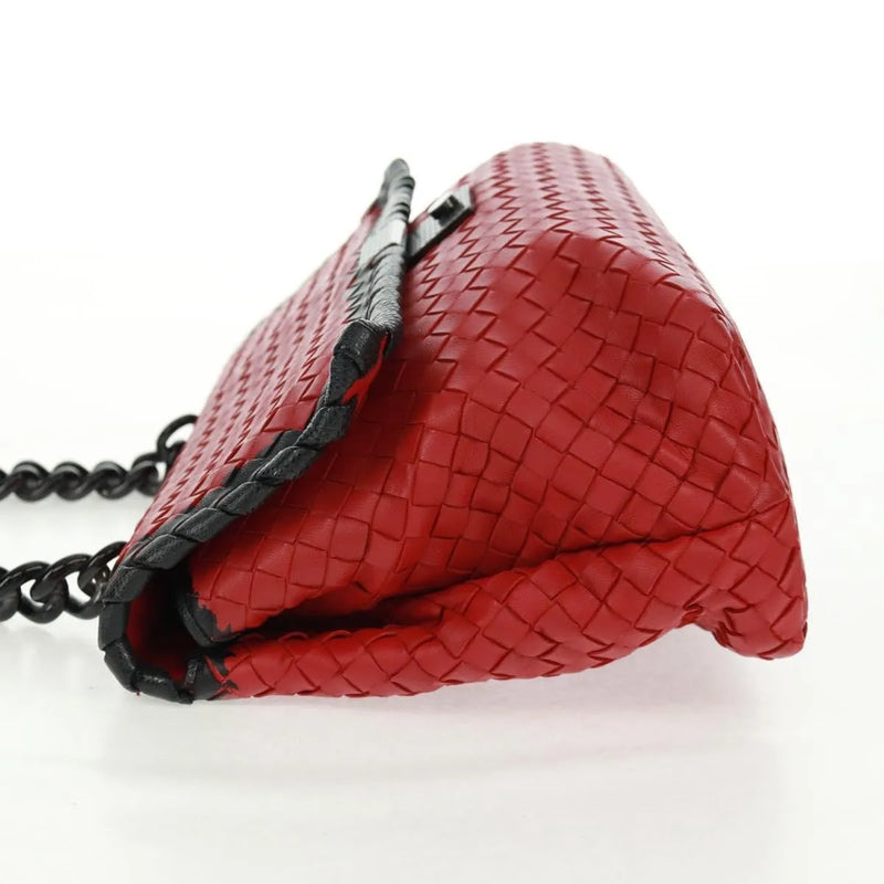 Bottega Veneta Glass Intrecciato Nappa With Snakeskin Red Leather Bag