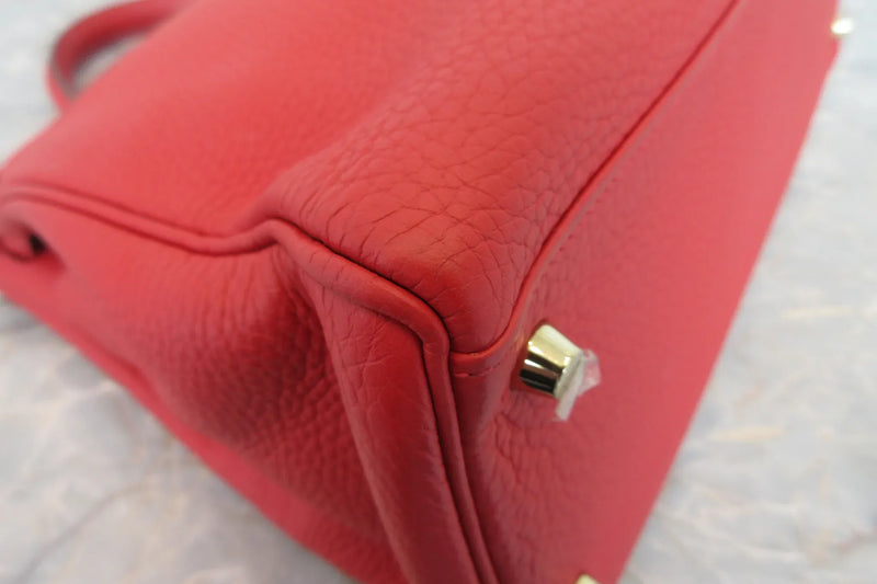 Hermes Kelly Red Clemence With Gold Hardware Leather Bag