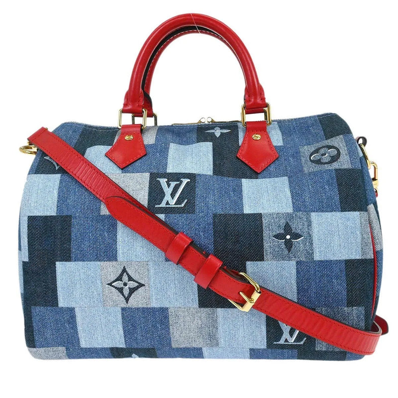 Louis Vuitton Speedy Bandouliere Damier And Monogram Patchwork Denim Blue Denim_jeans Bag