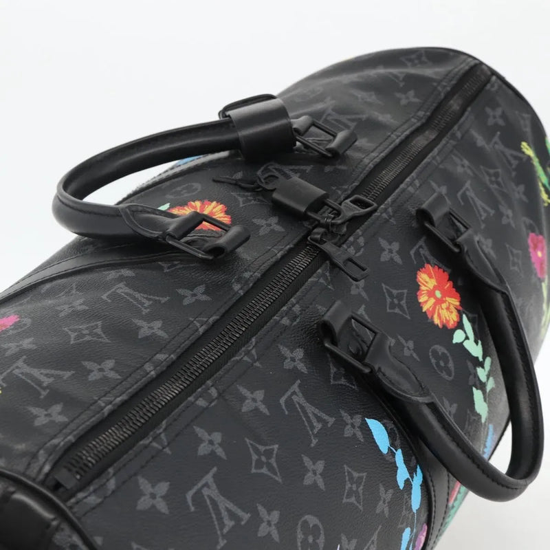 Louis Vuitton Keepall Bandouliere Limited Edition Foliage Monogram Eclipse Black Canvas Bag