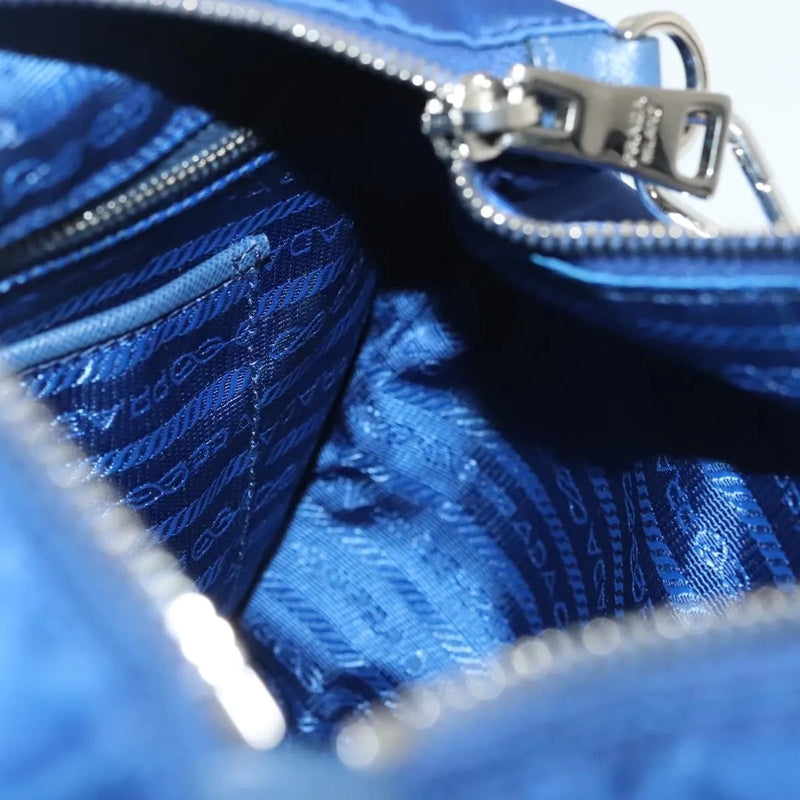 Prada Flat Messenger Tessuto With Leather Blue Nylon Bag