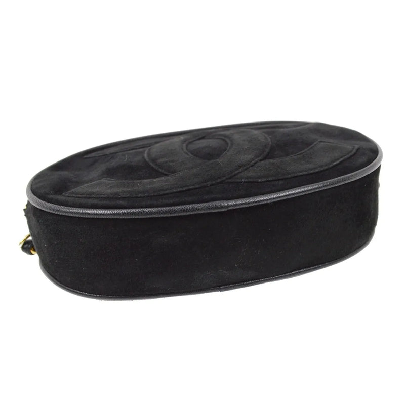Chanel Cc Mark Round Chain Black Suede Bag
