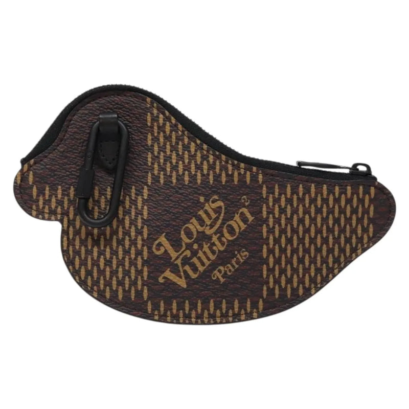 Louis Vuitton Nigo Duck Coin Holder Printed Leather And Limited Edition Giant Damier Black Canvas Accessory
