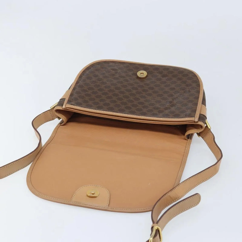 Celine Vintage Macadam Canvas And Leather Brown Bag