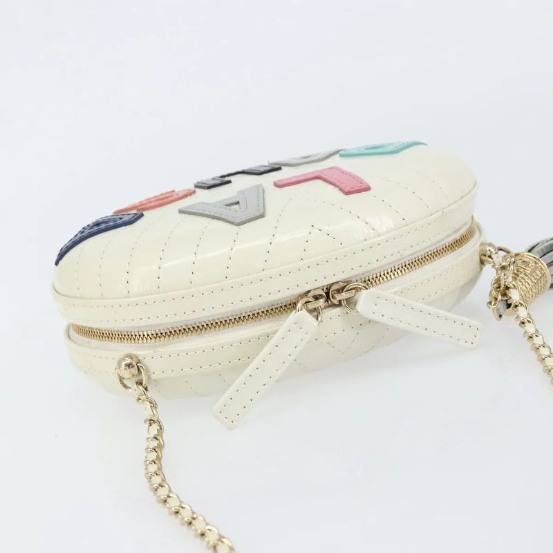 Chanel La Pausa Evening Chevron Lambskin With Applique White Leather Bag