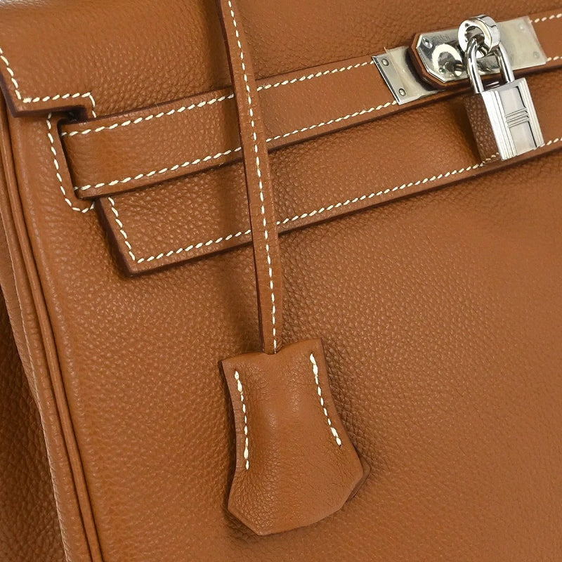 Hermes Kelly Brown Togo With Palladium Hardware Leather Bag
