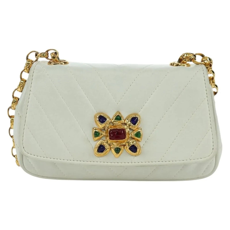 Chanel Vintage Gripoix Flap Leather White Bag