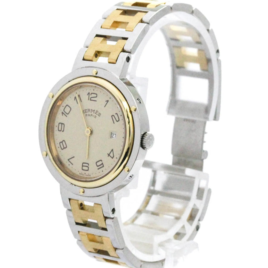 Hermes Clipper Quartz Stainless Steel With Plated Metal Watch