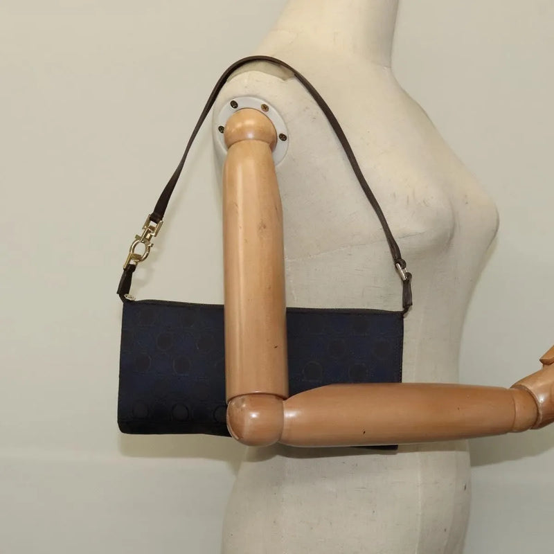 Salvatore Ferragamo Gancini Canvas Navy Bag