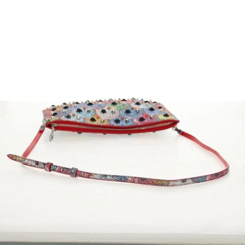 Christian Louboutin Loubiclutch Spiked Printed Leather Red Canvas Bag
