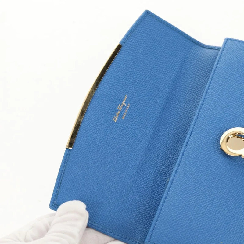 Salvatore Ferragamo Gancini Flap Continental Leather Blue Accessory