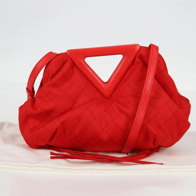 Bottega Veneta Point Chunky Knit Fabric Red Nylon Bag