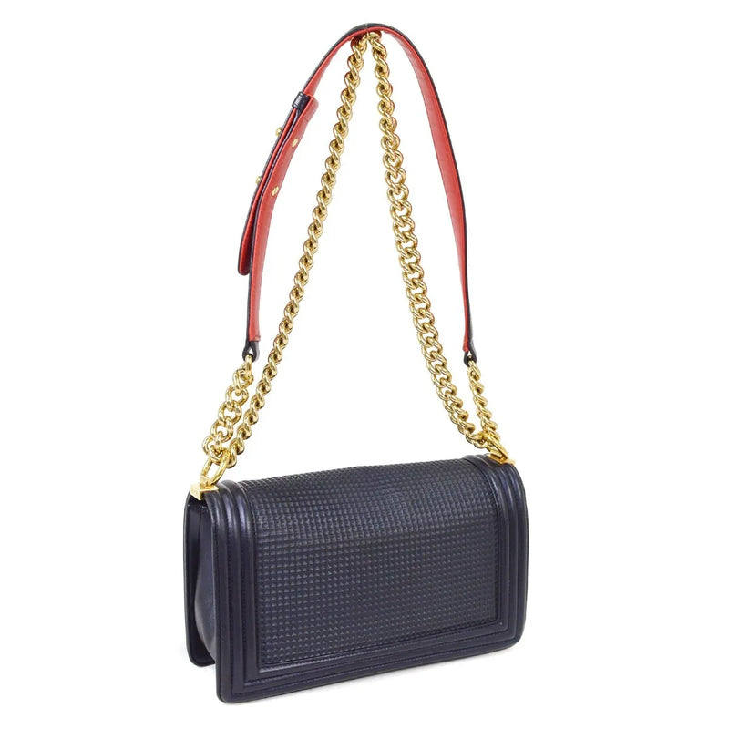 Chanel Boy Flap Cube Embossed Lambskin Navy Leather Bag
