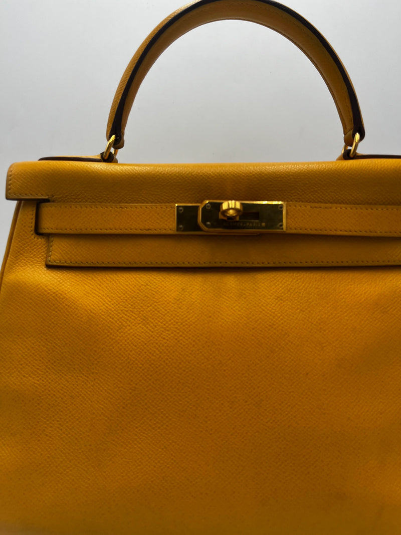 Hermes Kelly 32 Graine Couchevel Yellow Leather Bag