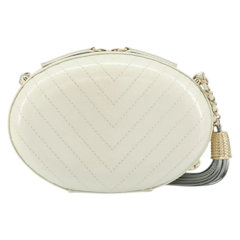 Chanel La Pausa Evening Chevron Lambskin With Applique White Leather Bag
