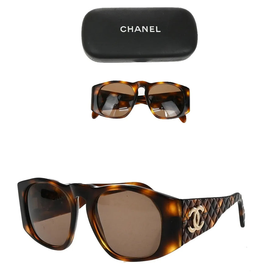 Chanel Cc Logo Matelasse Sunglasses Eye Wear Plastic Brown Accessory