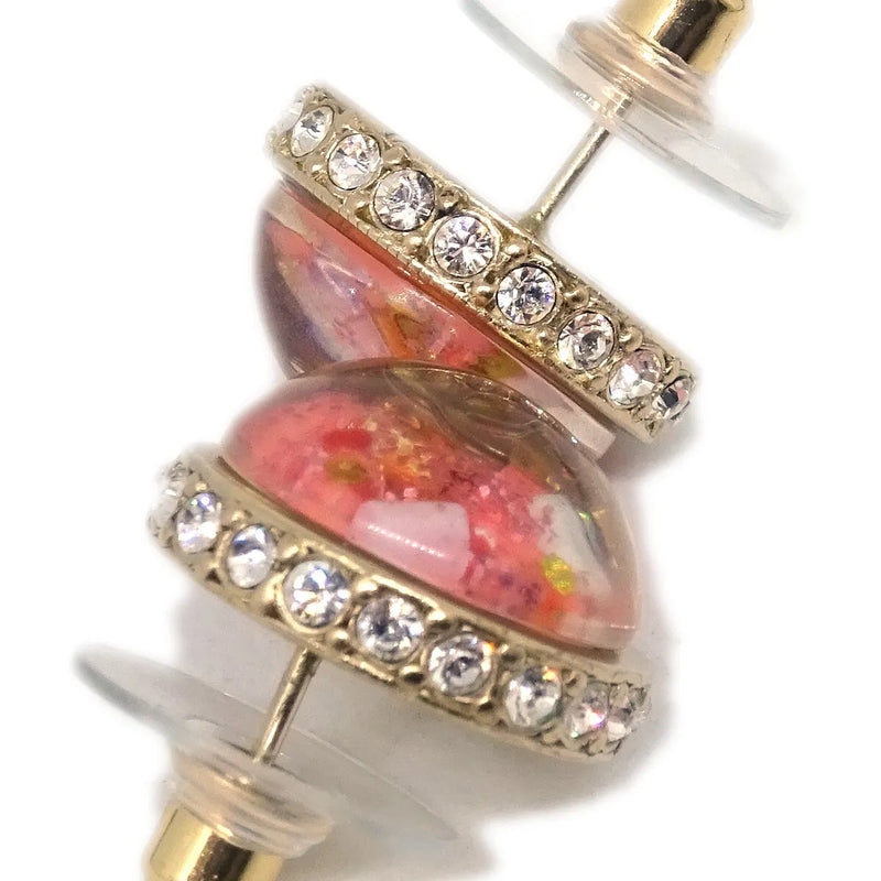 Chanel Cc Logo Button Stud Metal With Crystals Pink Plastic Jewelry