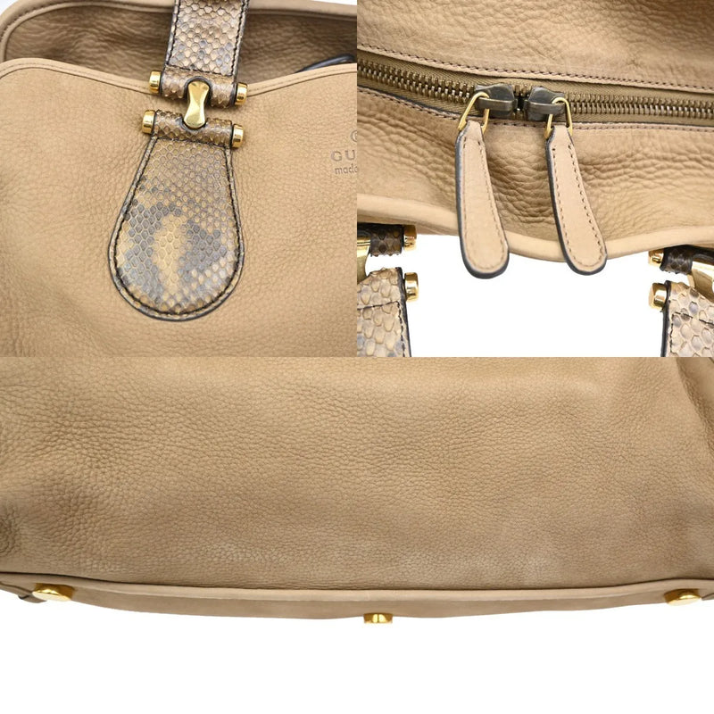 Gucci Twice Satchel Nubuck With Python Brown Suede Bag