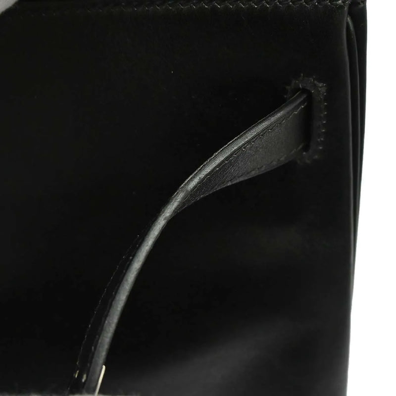 Hermes Kelly Black Box Calf With Palladium Hardware Leather Bag