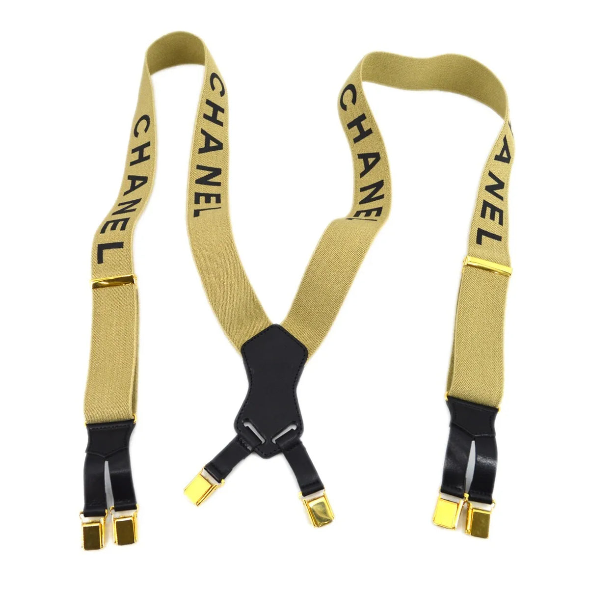 Chanel Logo Suspenders Canvas Beige Accessory
