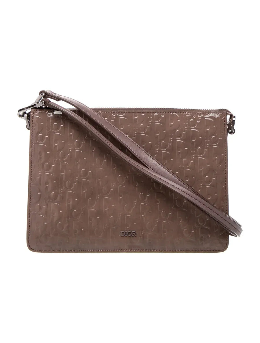 Christian Dior Hand Monogram Oblique Glossy Gray Patent_leather Bag