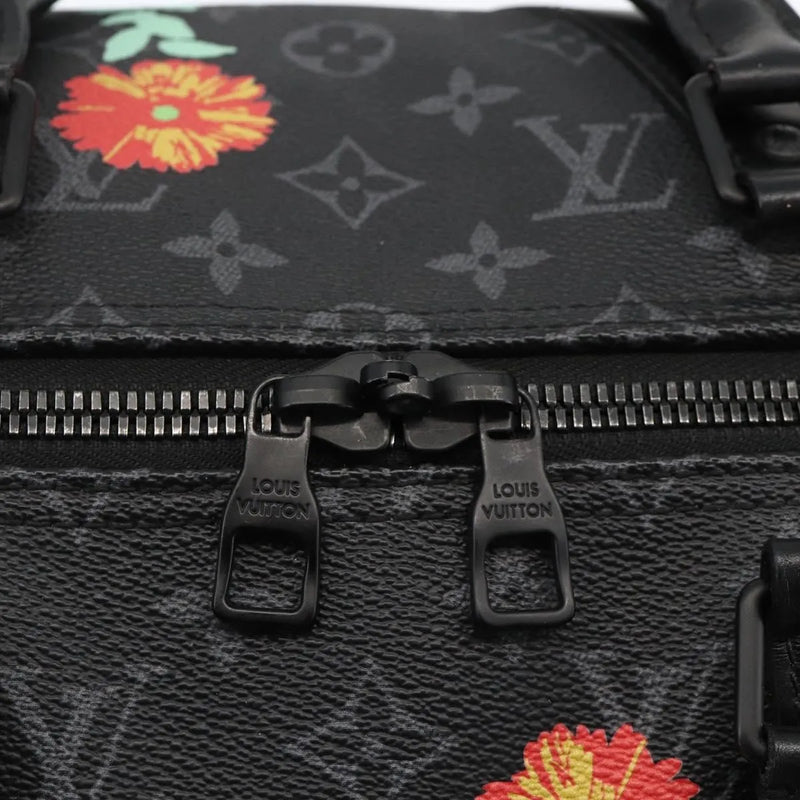 Louis Vuitton Keepall Bandouliere Limited Edition Foliage Monogram Eclipse Black Canvas Bag