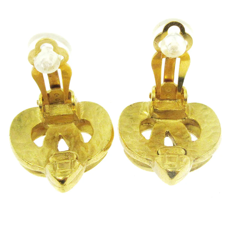 Chanel Vintage Cc Heart Clip-On Metal Gold Jewelry