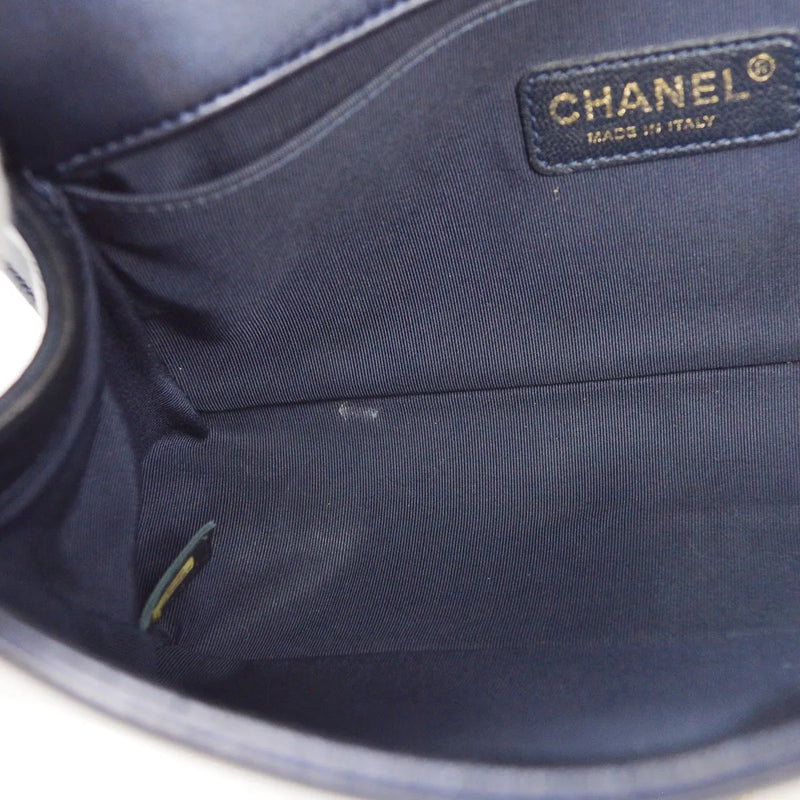 Chanel Boy Flap Cube Embossed Lambskin Navy Leather Bag