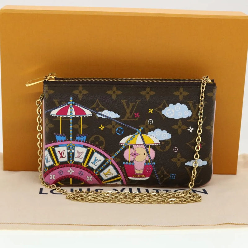 Louis Vuitton Double Zip Pochette Limited Edition Vivienne Xmas Monogram Canvas Brown Bag