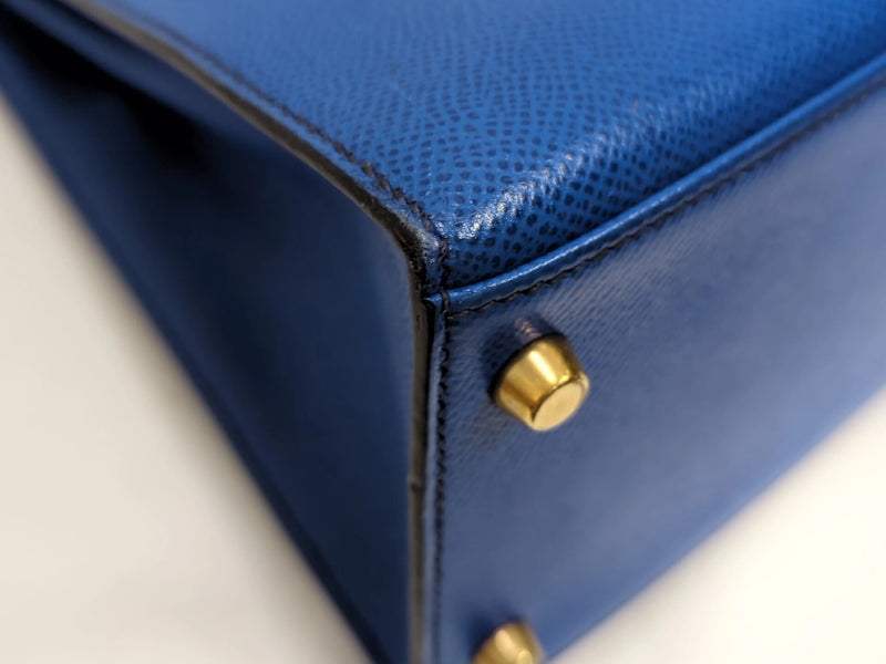 Hermes Kelly Blue Courchevel With Gold Hardware Leather Bag