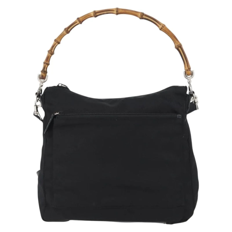 Gucci Vintage Bamboo Shoulder Nylon Black Bag