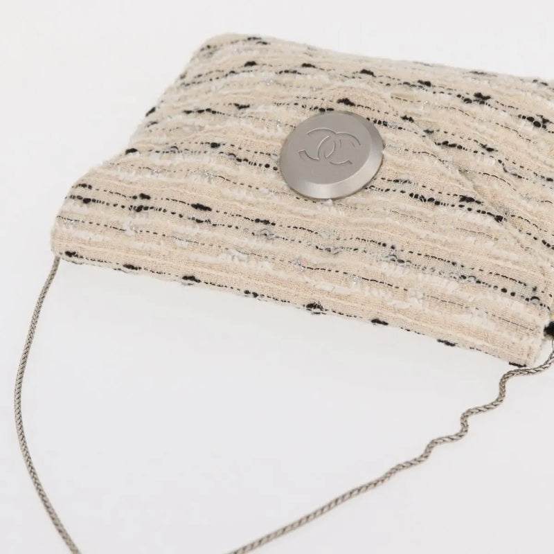 Chanel Vintage Envelope Chain Clutch Tweed White Bag