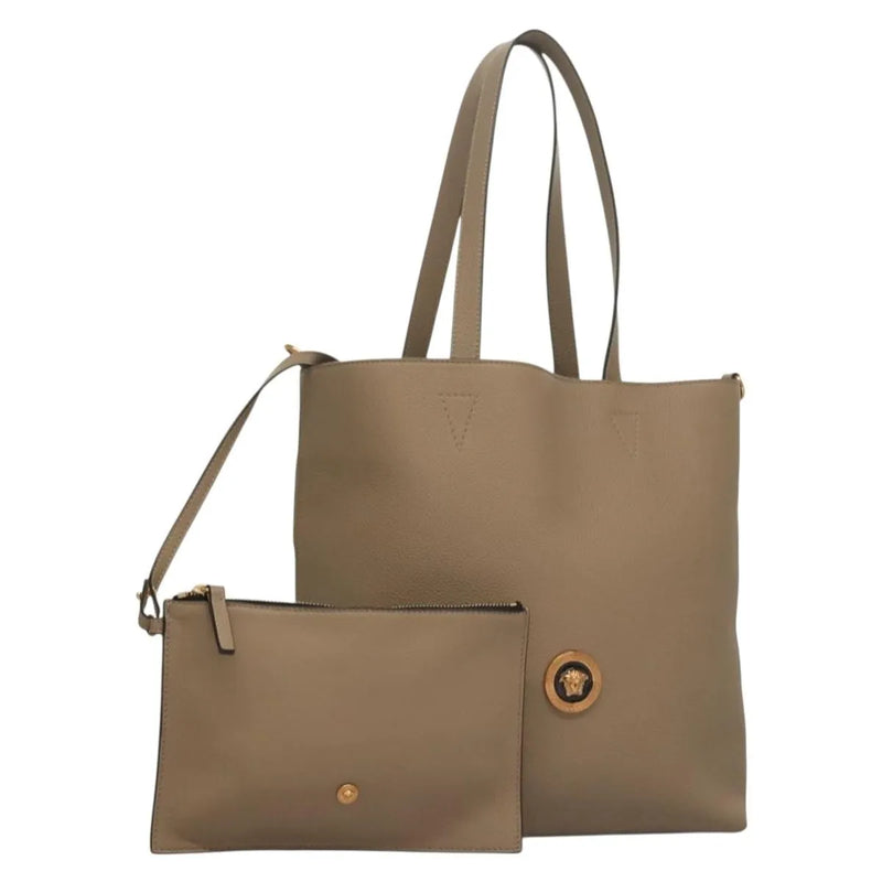 Versace La Medusa Tote Embossed Canvas Beige Leather Bag