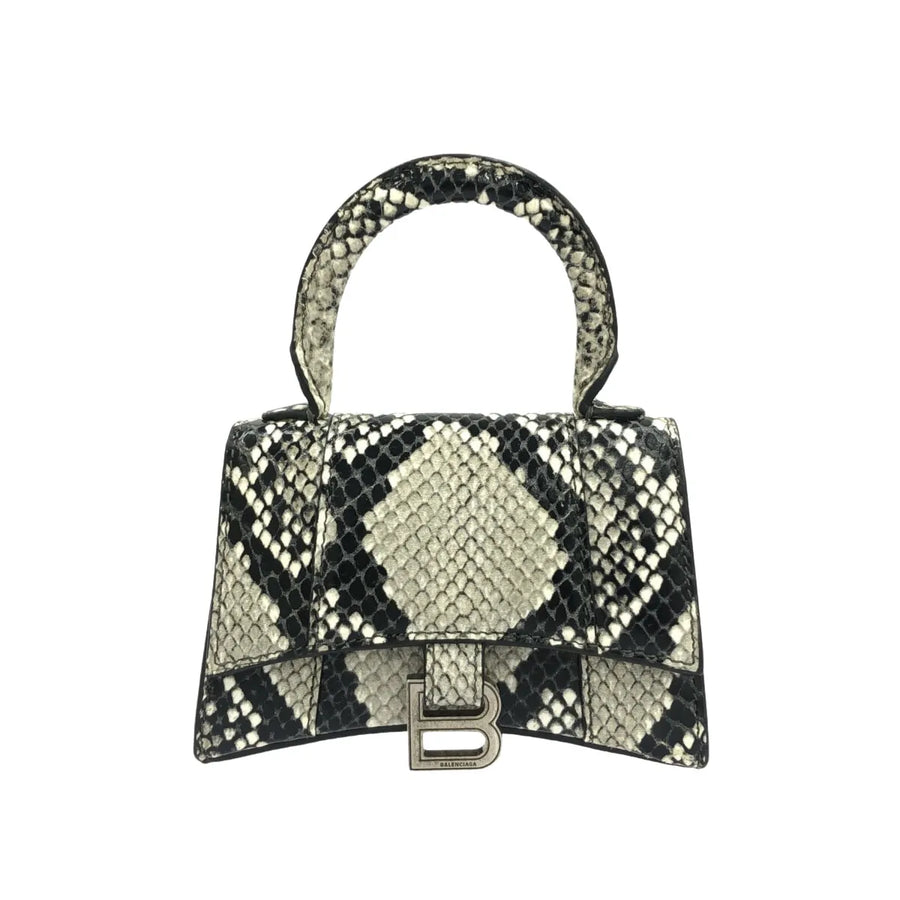 Balenciaga Hourglass Top Handle Python Embossed Leather Gray Calfskin Bag