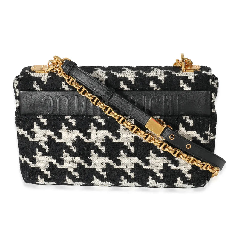 Christian Dior Caro Macro-Houndstooth Fabric Black Canvas Bag