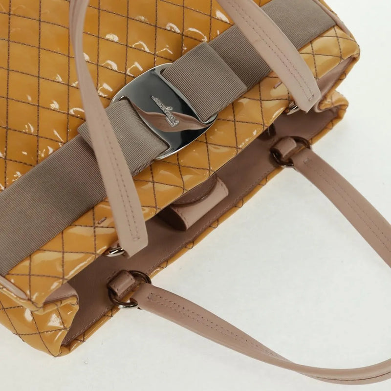 Salvatore Ferragamo Vala Patent Leather Yellow Patent_leather Bag
