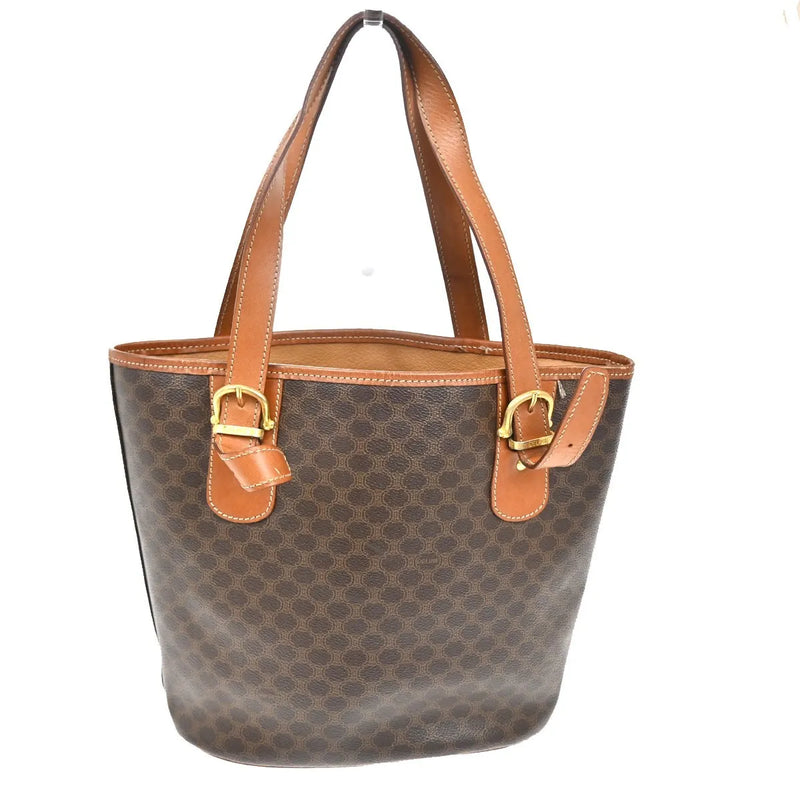 Celine Vintage Macadam Canvas And Leather Brown Bag