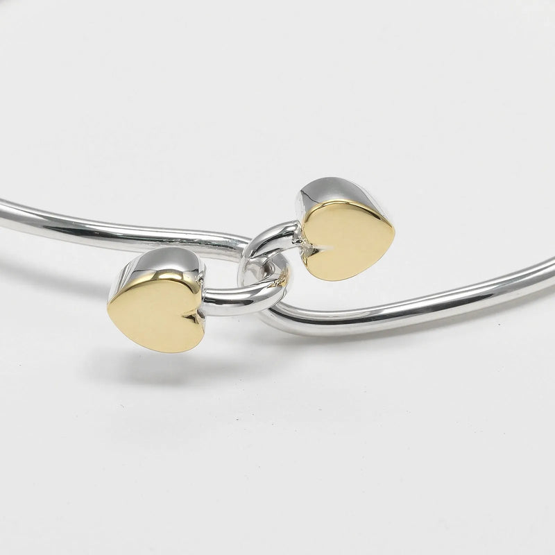 Tiffany & Co. Double Heart Lock Bangle Sterling Silver With 18k Yellow Gold Jewelry