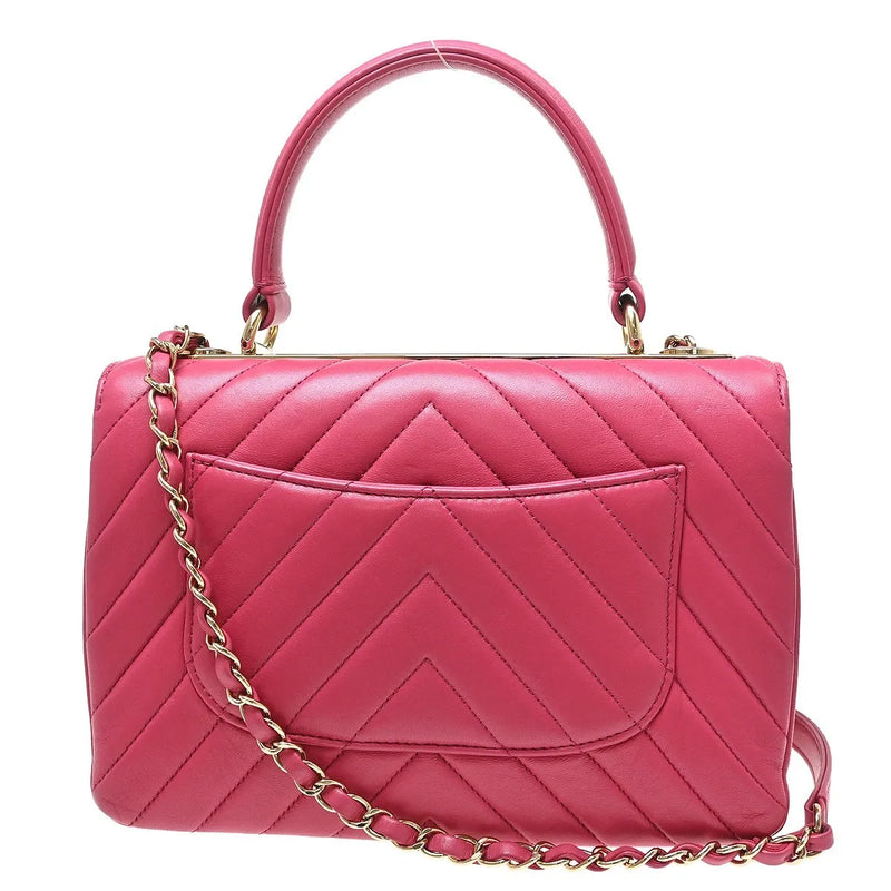 Chanel Trendy Cc Top Handle Chevron Lambskin Pink Leather Bag