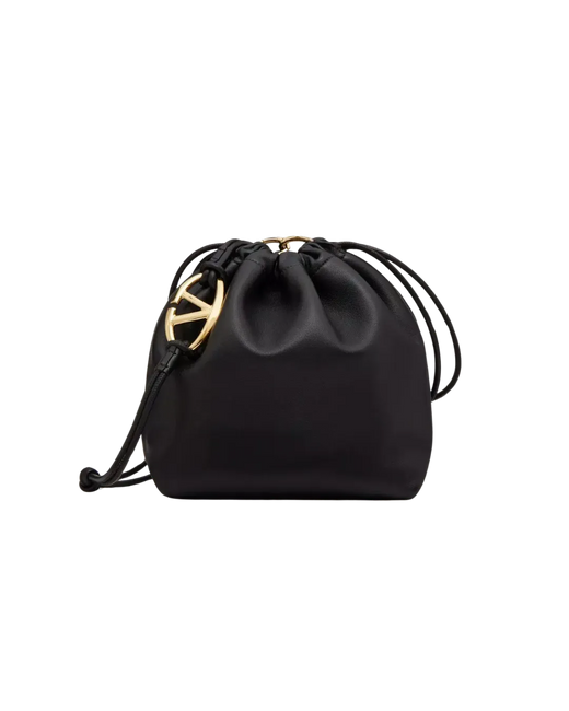 Valentino Garavani Vlogo Pouf Bucket Leather Black Bag