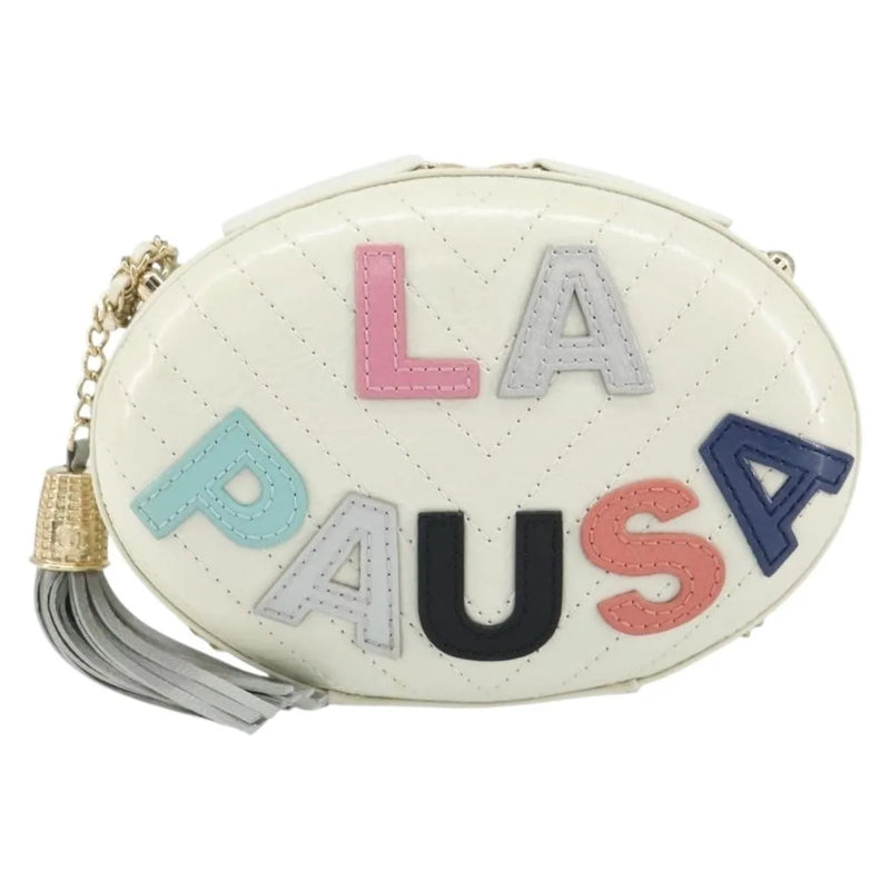 Chanel La Pausa Evening Chevron Lambskin With Applique White Leather Bag