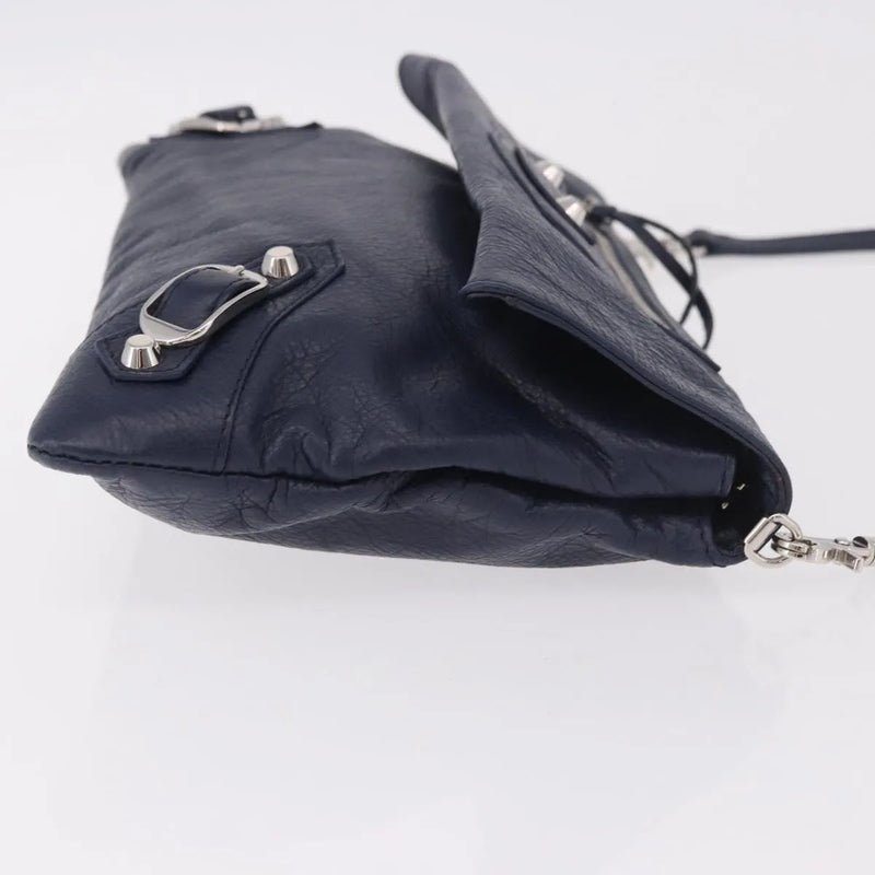 Balenciaga Classic Studs Envelope Strap Clutch Leather Navy Bag