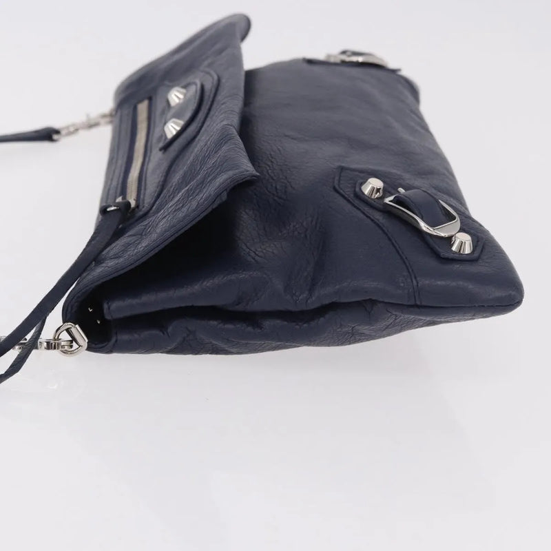 Balenciaga Classic Studs Envelope Strap Clutch Leather Navy Bag