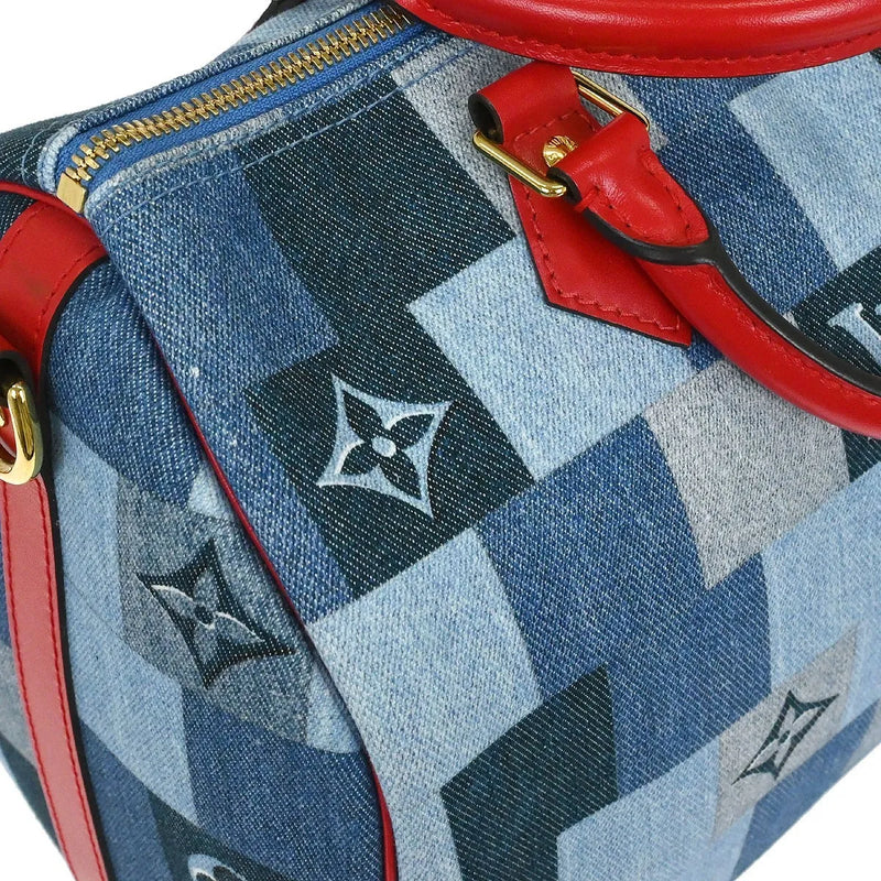 Louis Vuitton Speedy Bandouliere Damier And Monogram Patchwork Denim Blue Denim_jeans Bag