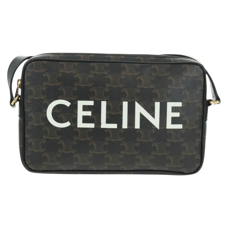 Celine Logo Messenger Triomphe Coated Canvas Black Pvc Bag