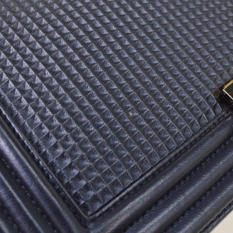 Chanel Boy Flap Cube Embossed Lambskin Navy Leather Bag