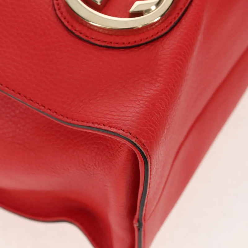 Gucci Grand Prix Interlocking Gg Tote Grainy Leather Red Bag