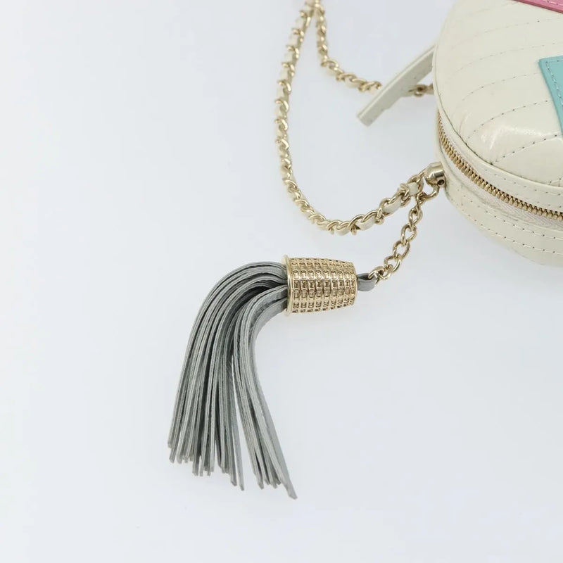 Chanel La Pausa Evening Chevron Lambskin With Applique White Leather Bag
