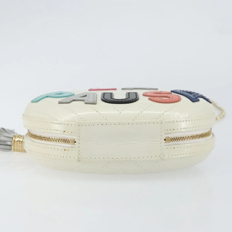 Chanel La Pausa Evening Chevron Lambskin With Applique White Leather Bag