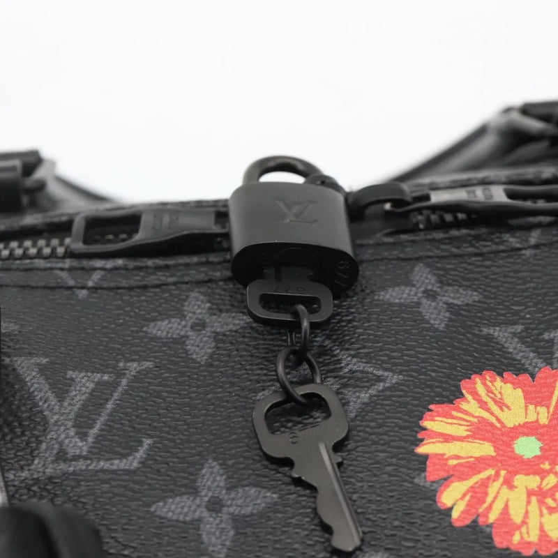 Louis Vuitton Keepall Bandouliere Limited Edition Foliage Monogram Eclipse Black Canvas Bag